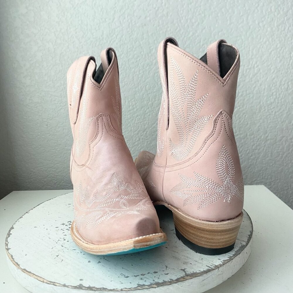 Lane LEXINGTON Womens Cowboy Booties Pink Leather Western Short Ankle Boots 8.5